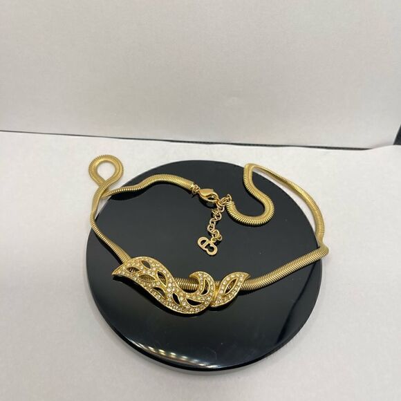 Real Christian Dior gold tone necklace rhinestone pendant - Picture 6 of 10